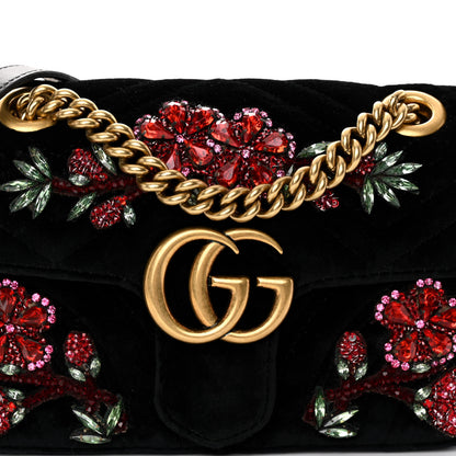 Gucci Velvet Matelasse Embroidered Mini GG Marmont Shoulder Bag Black 7 of 9