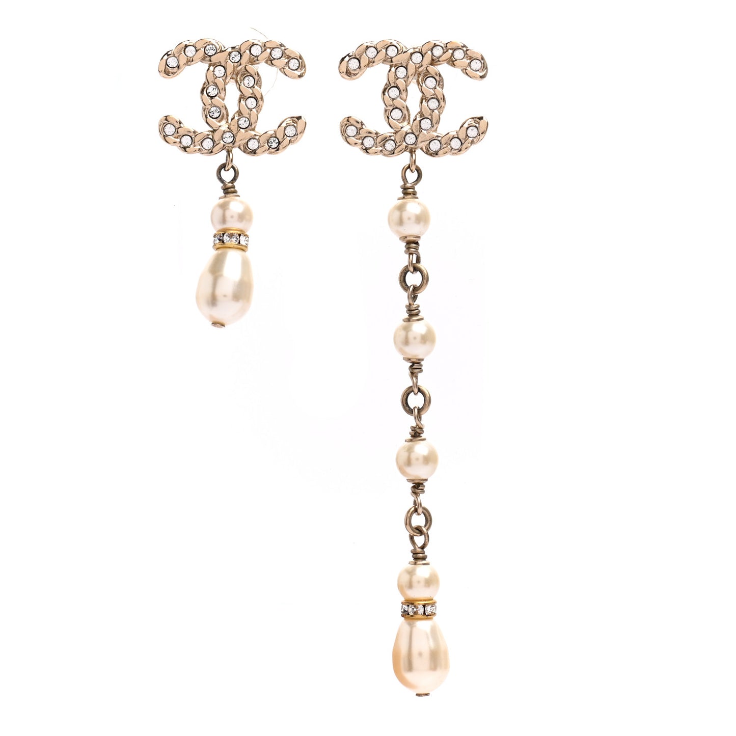 Crystal Pearl CC Drop Earrings Gold