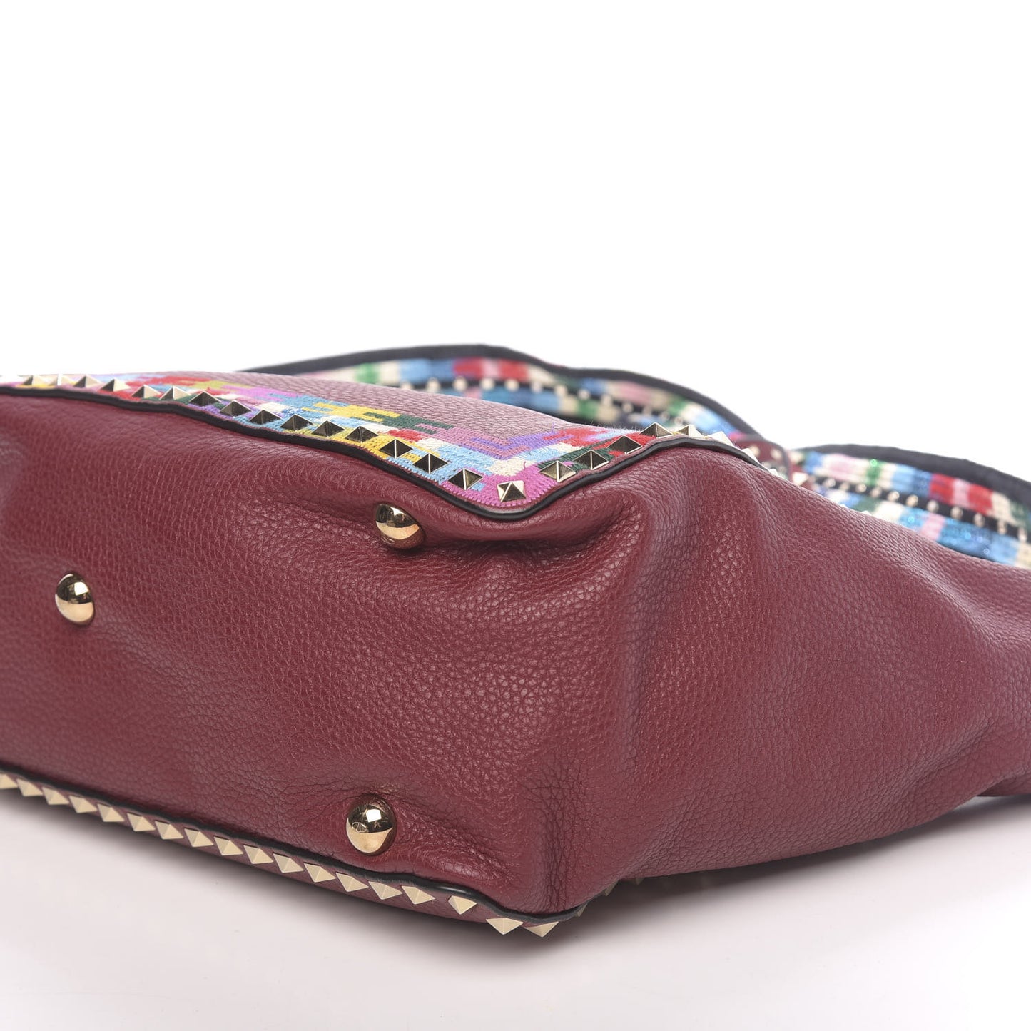 Grained Calfskin Embroidered Medium Rockstud Rolling Tote Red
