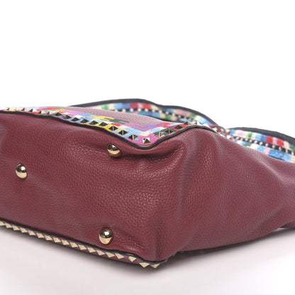 Valentino Garavani Grained Calfskin Embroidered Medium Rockstud Rolling Tote Red 9 of 10