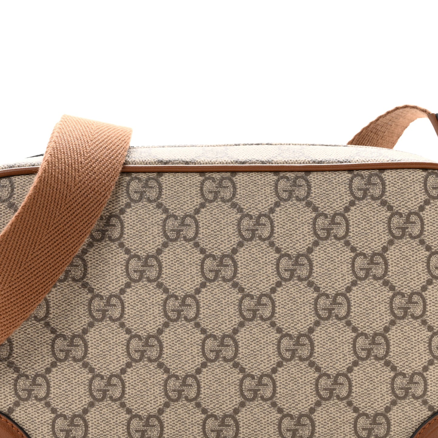 GG Supreme Monogram Textured Calfskin Emblem Mini Crossbody Beige Dark Brown