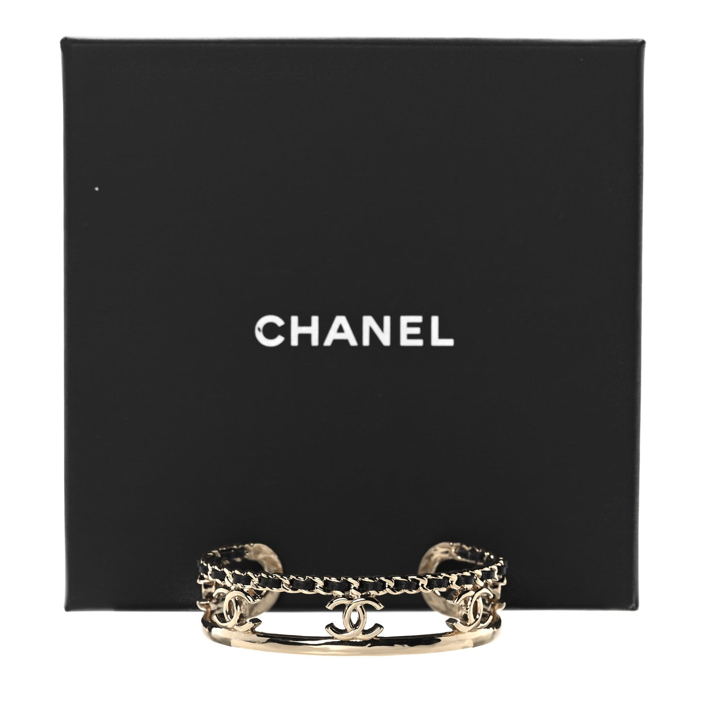 Metal Lambskin Chain CC Bracelet M Gold
