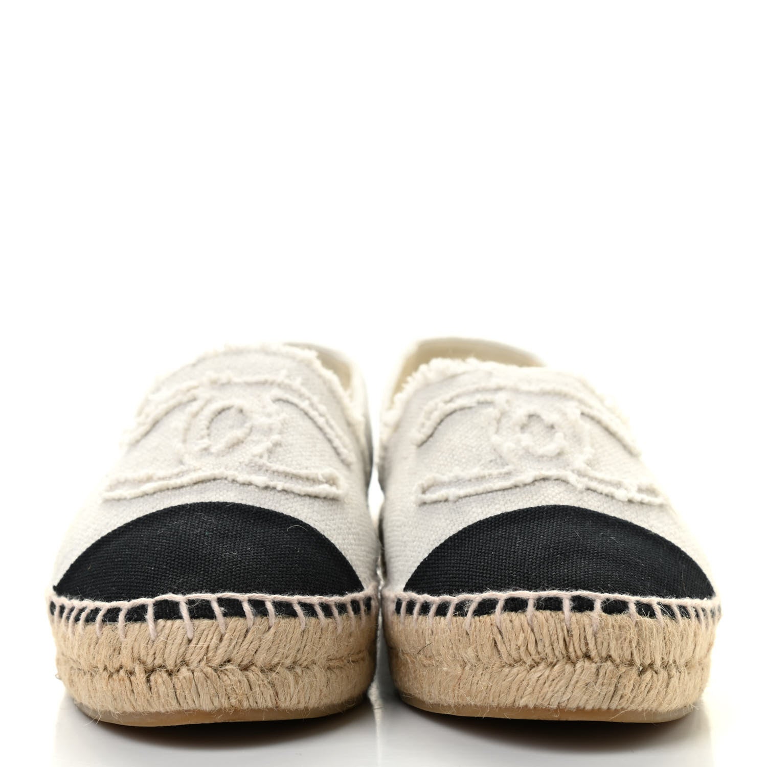 Chanel Linen CC Espadrilles 38 Ecru Black 2 of 9