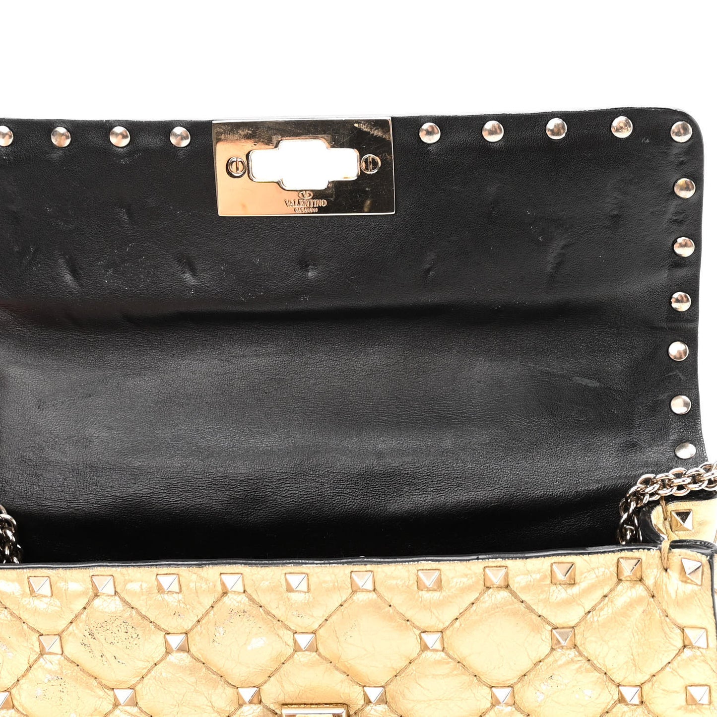 Metallic Wrinkled Lambskin Small Rockstud Spike Shoulder Bag Platino