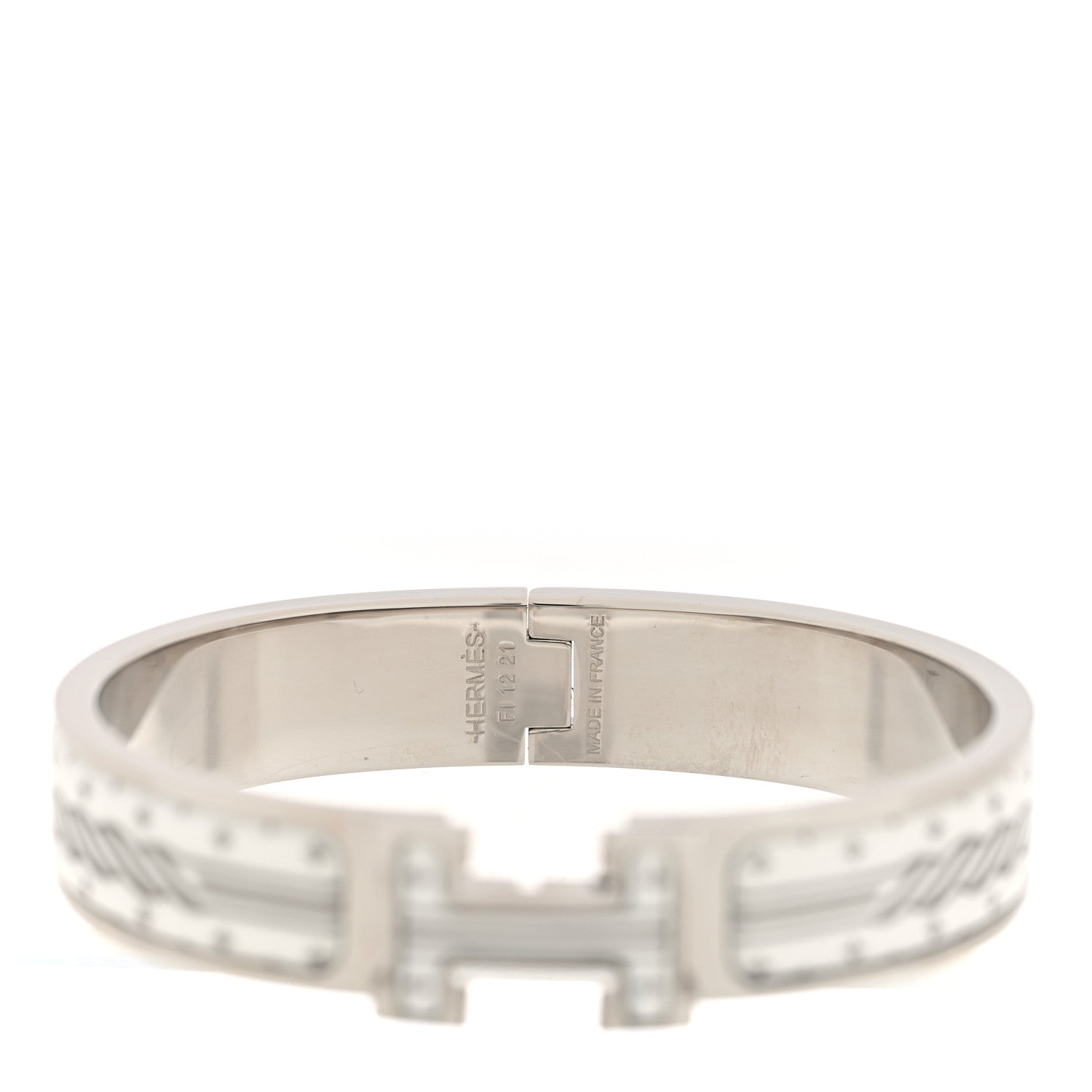 Hermes Enamel Printed Quadrige Au Fil Narrow Clic Clac H Bracelet White 4 of 5