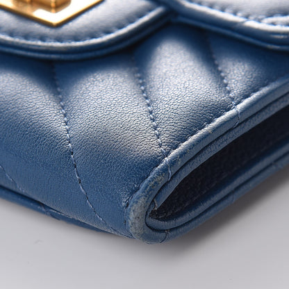 Chanel Sheepskin Chevron Quilted Reissue Card Holder Blue 10 of 12