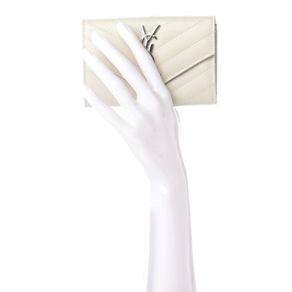 Saint Laurent Grain De Poudre Matelasse Chevron Small Monogram Envelope Wallet Crema Soft 2 of 7