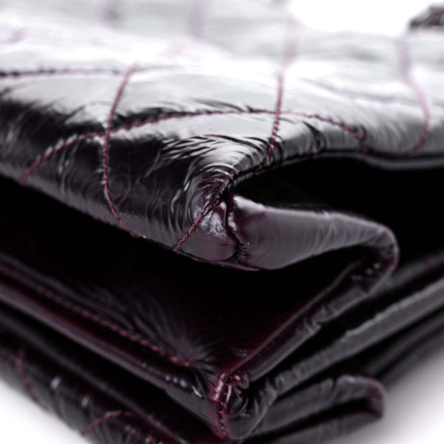 Patent Quilted Accordion Tote Burgundy