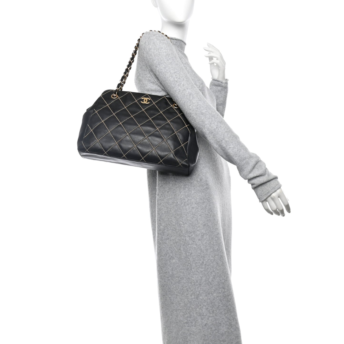 Calfskin Wild Stitch Shoulder Bag Black