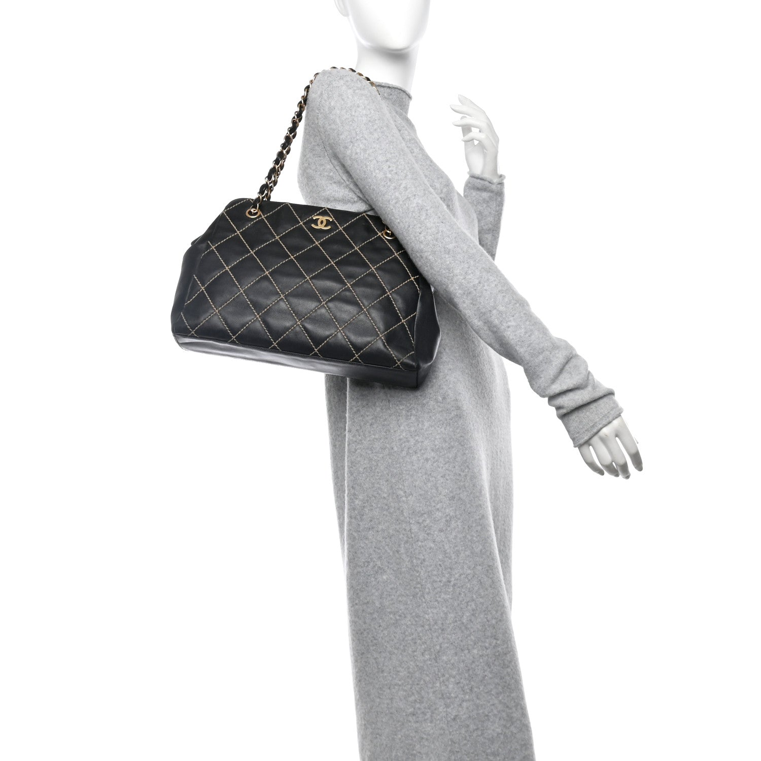 Chanel Calfskin Wild Stitch Shoulder Bag Black 2 of 11