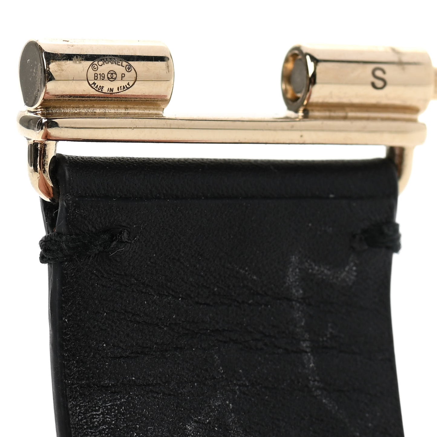 Crystal Lambskin Cha-Nel Logo Cuff S Black