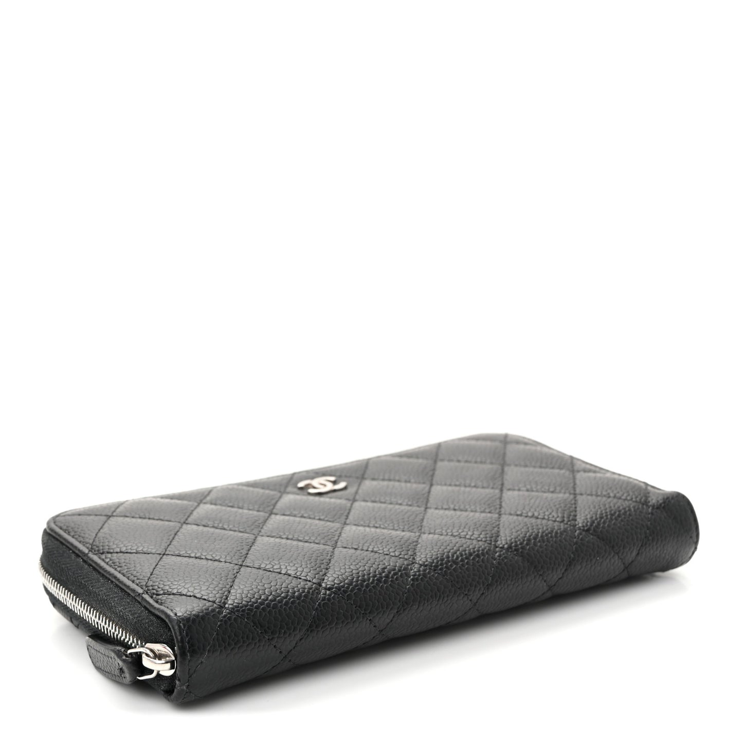 Caviar Quilted Large Gusset Zip Around Wallet Black