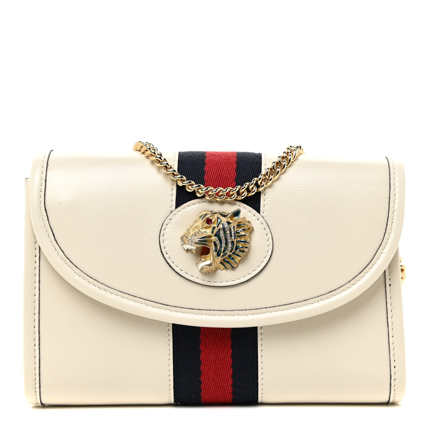 Textured Calfskin Web Mini Rajah Slim Flap Shoulder Bag Mystic White