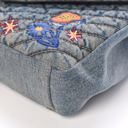 Saint Laurent Denim Matelasse Chevron Summer Embroidered Monogram Medium College Bag Blue 13 of 16