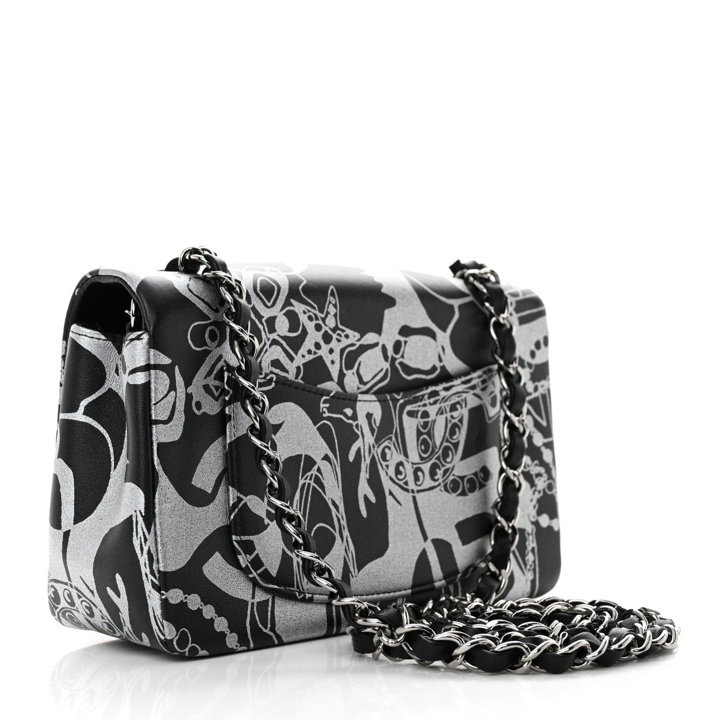 Lambskin Printed Mini Rectangular Flap Black Silver