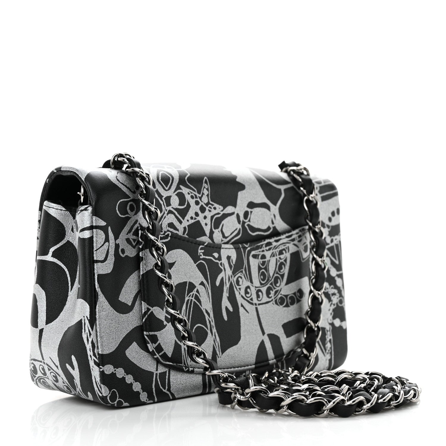 Chanel Lambskin Printed Mini Rectangular Flap Black Silver 2 of 11