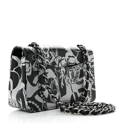 Chanel Lambskin Printed Mini Rectangular Flap Black Silver 2 of 11