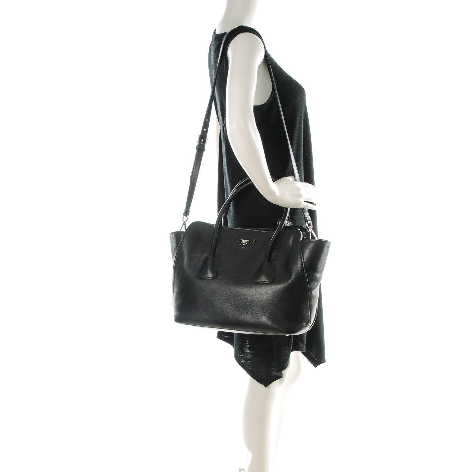 Prada Soft Calfskin Large Studded East West Tote Nero Black 2 of 9