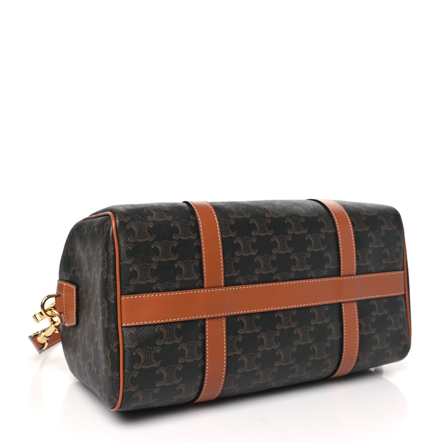 Triomphe Canvas Calfskin Boston Bag Tan