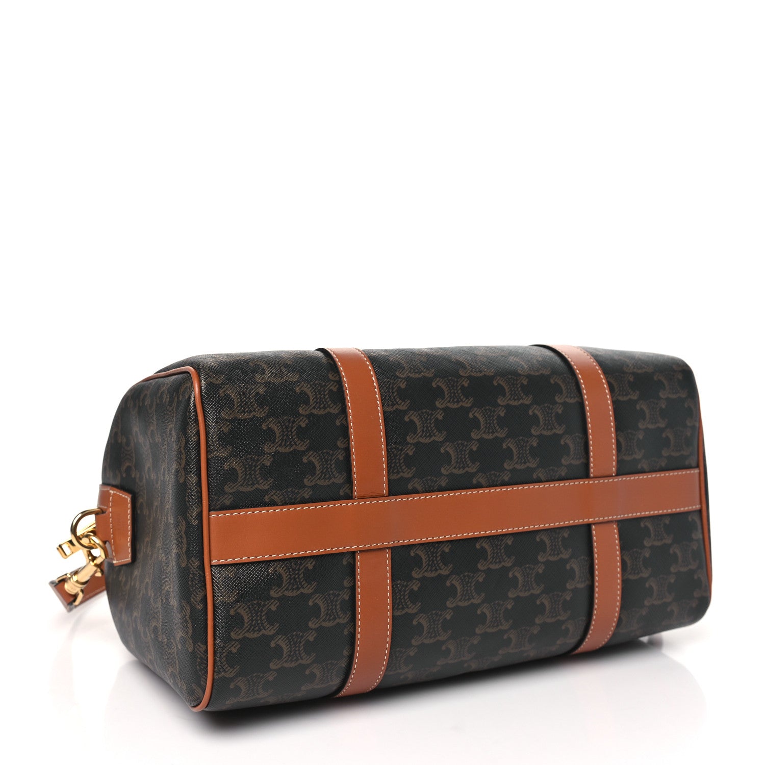 Celine Triomphe Canvas Calfskin Boston Bag Tan 4 of 11
