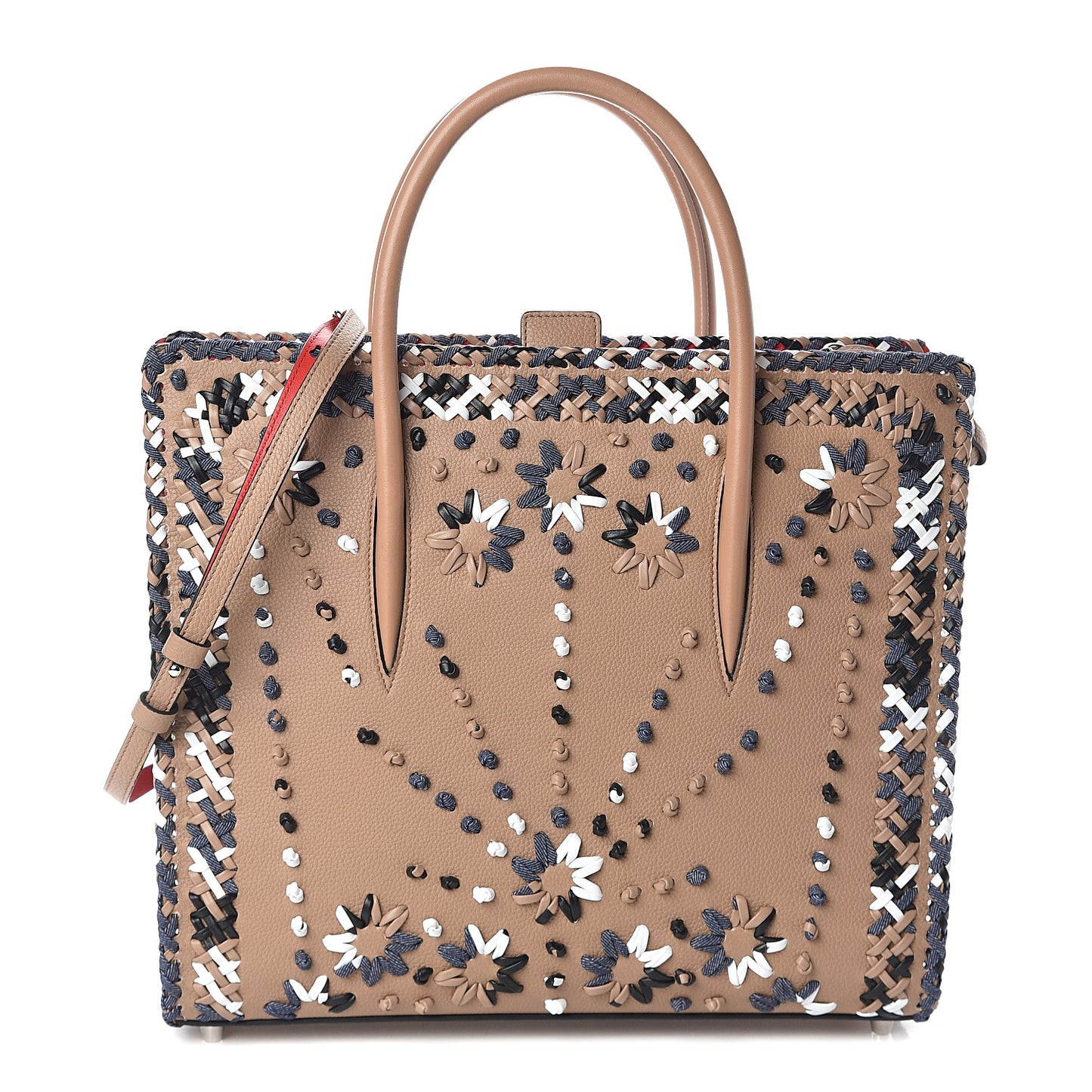 Calfskin Mexinodo Beaded Studded Triple Gusset Large Paloma Beige Blue
