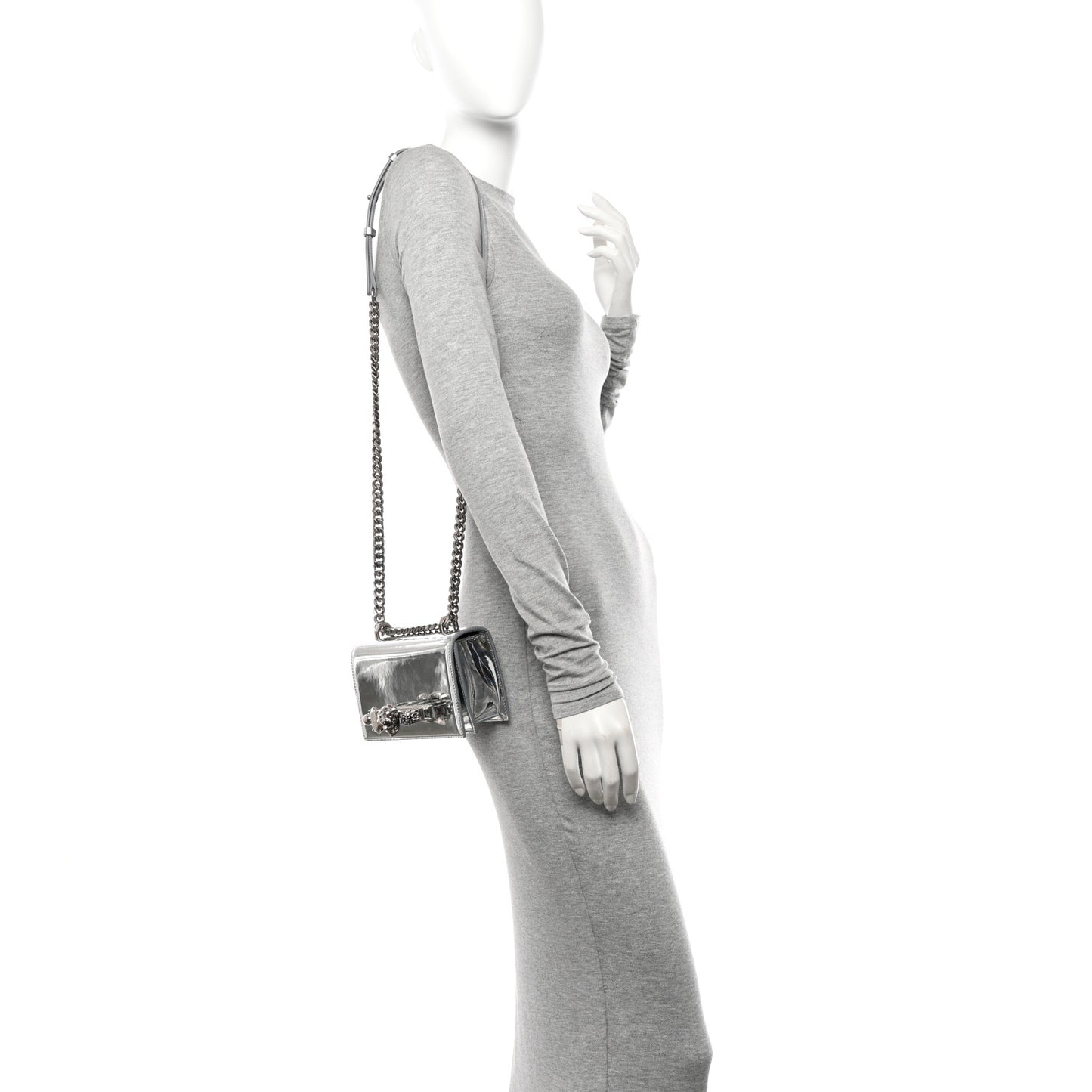 Metallic Lambskin Quilted Knuckle Shoulder Bag Silver