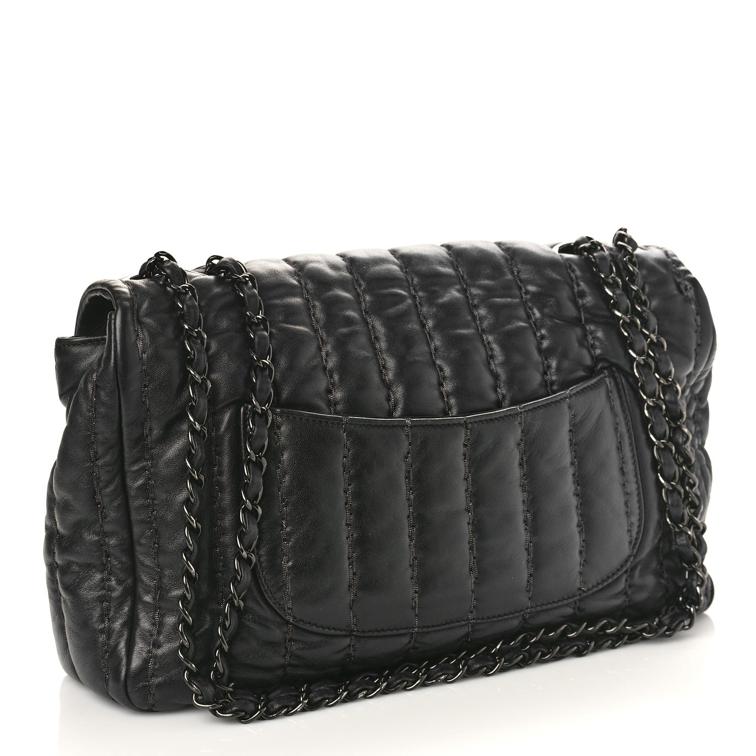 Chanel Lambskin Vertical Stitch Jumbo Single Flap Black 3 of 12