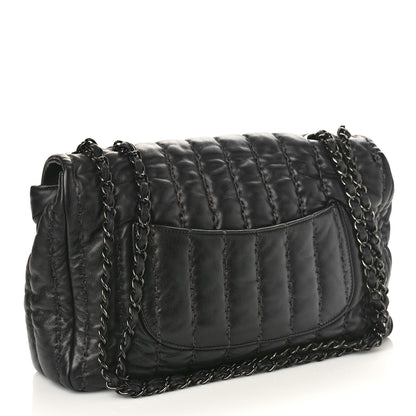 Chanel Lambskin Vertical Stitch Jumbo Single Flap Black 3 of 12