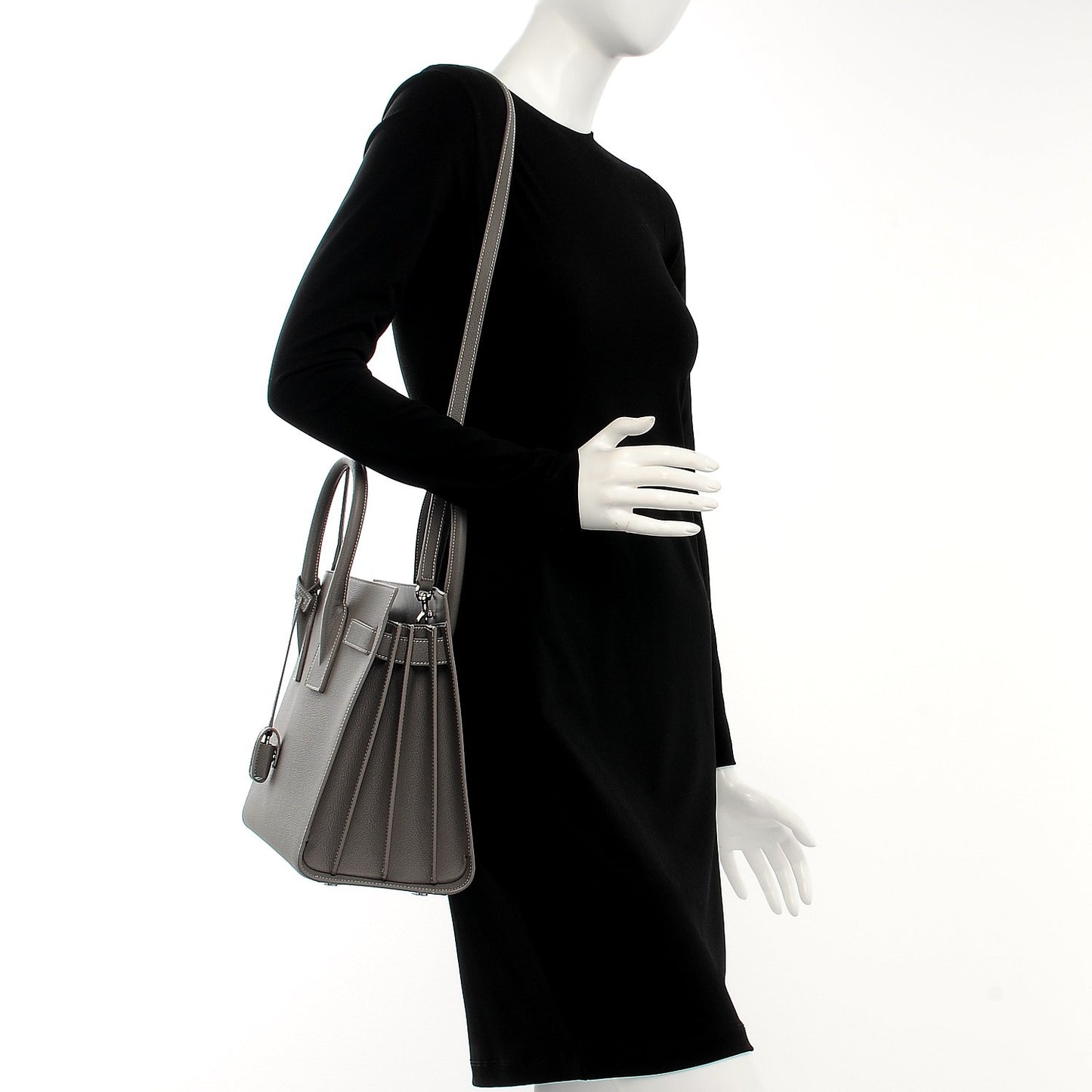 Grained Calfskin Topstitch Small Sac De Jour Grey