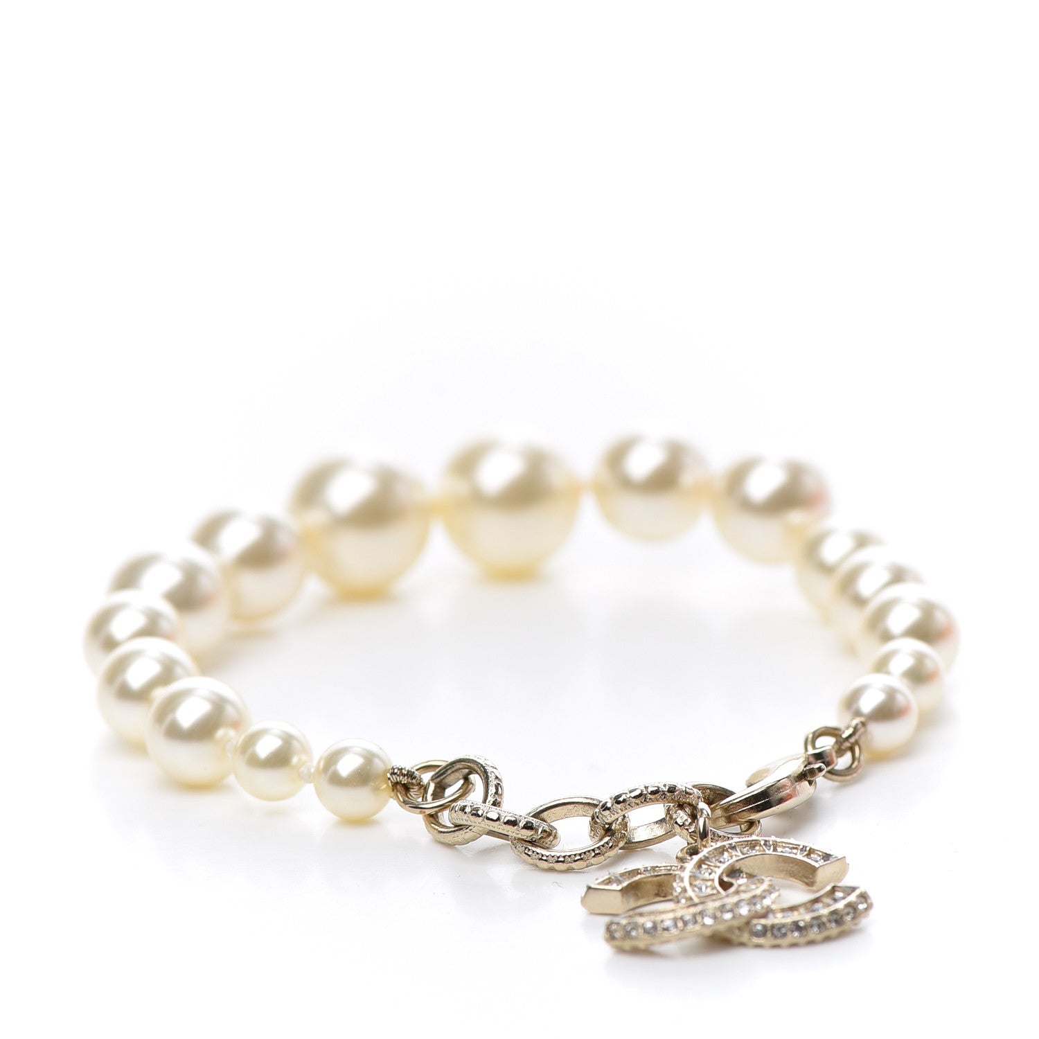 Chanel Graduated Pearl Crystal CC Bracelet Gold 1 of 5