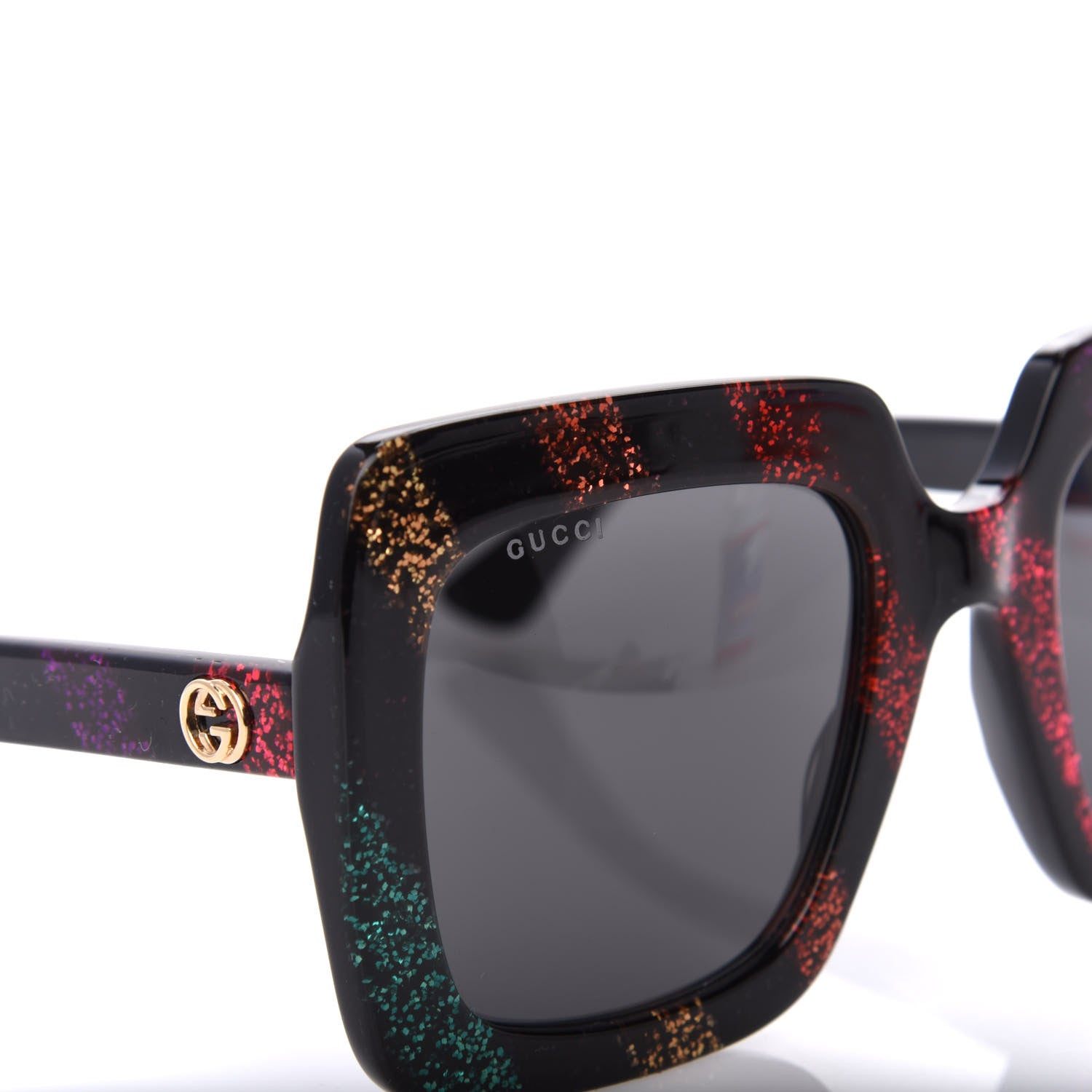 Gucci Acetate Oversize Stripe Sunglasses GG0328S Black Multi 7 of 8