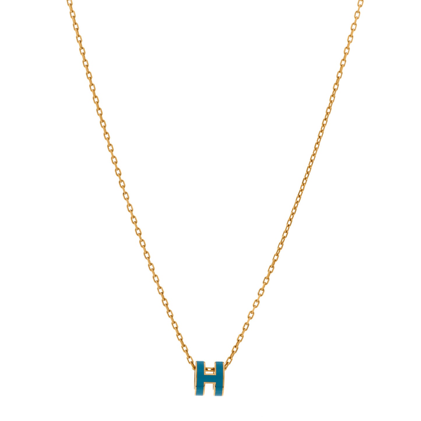 Lacquered Gold Mini Pop H Pendant Necklace Bleu Jean