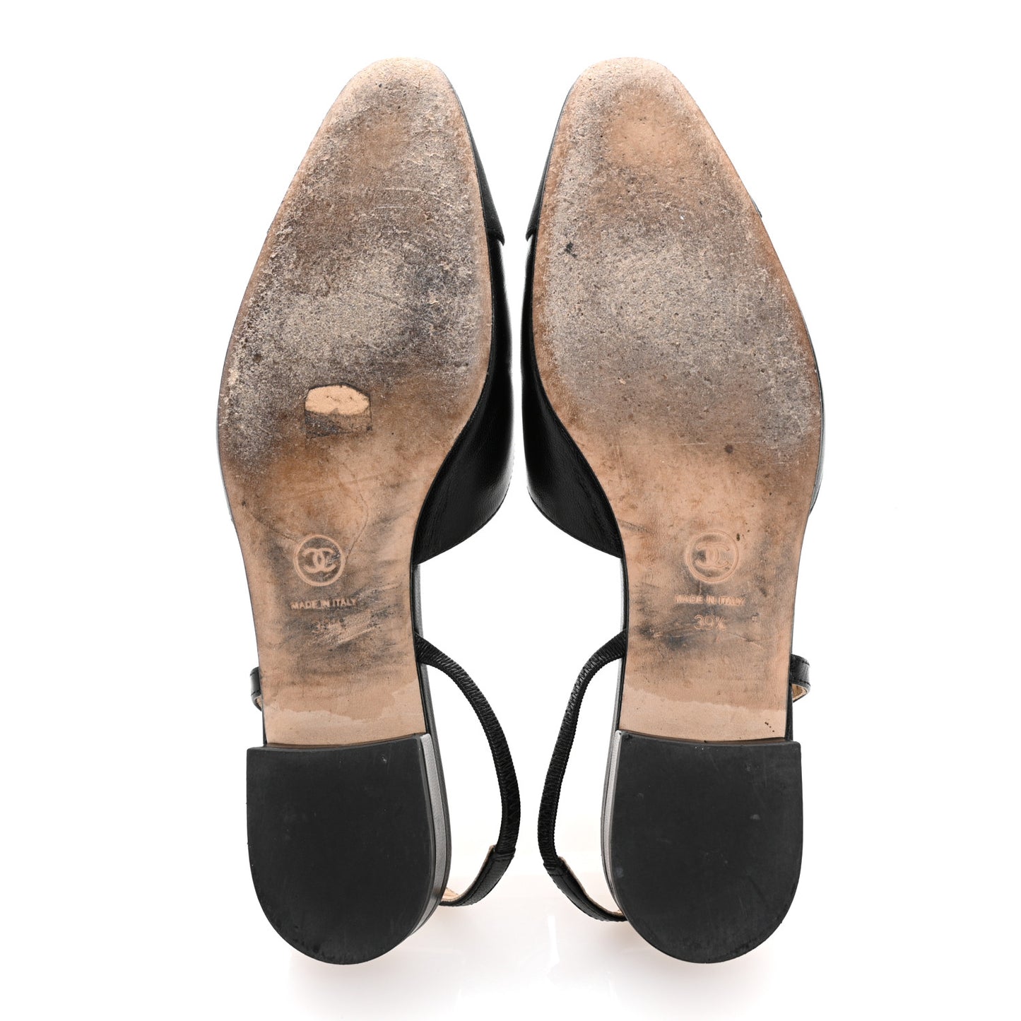 Goatskin Grosgrain Cap Toe CC Slingback Flats 39.5 Black