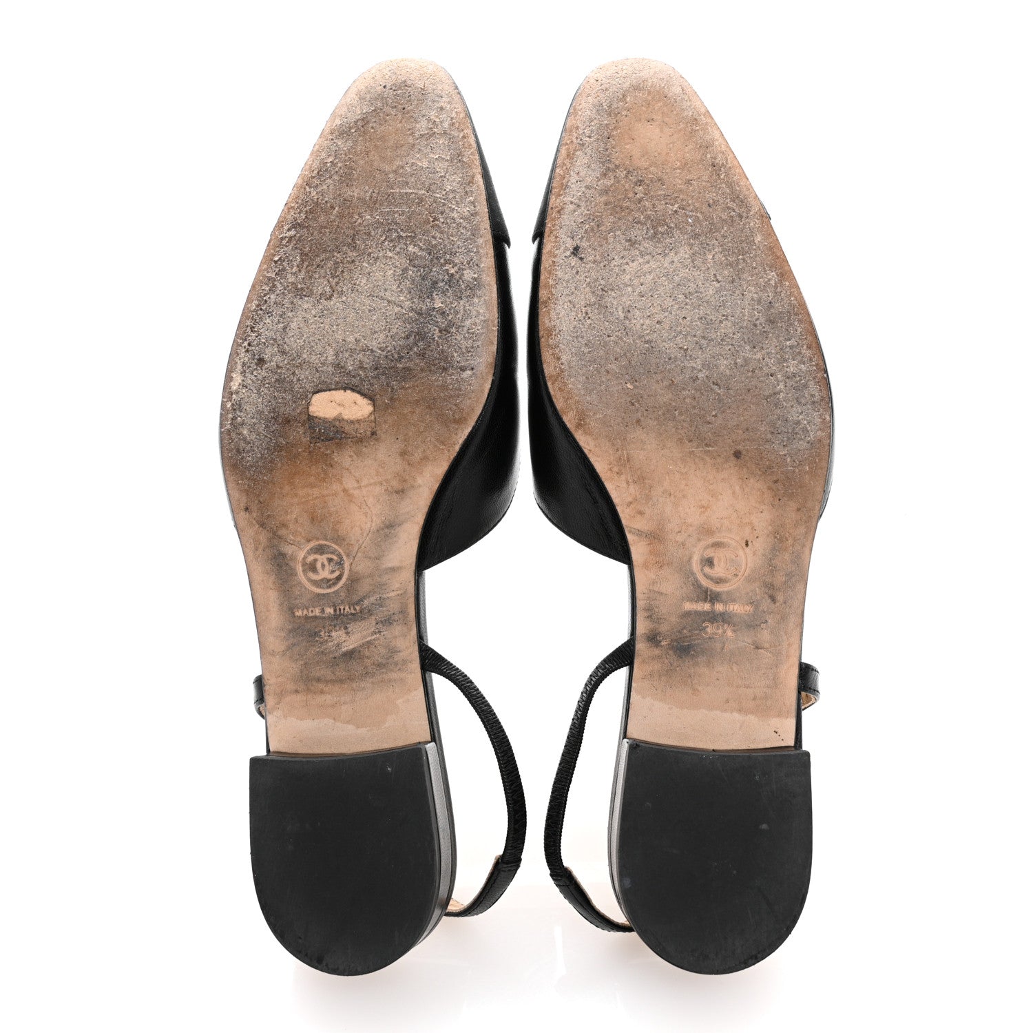 Chanel Goatskin Grosgrain Cap Toe CC Slingback Flats 39.5 Black 6 of 14