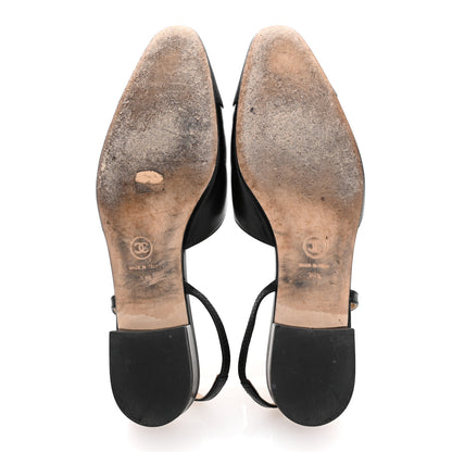 Chanel Goatskin Grosgrain Cap Toe CC Slingback Flats 39.5 Black 6 of 14