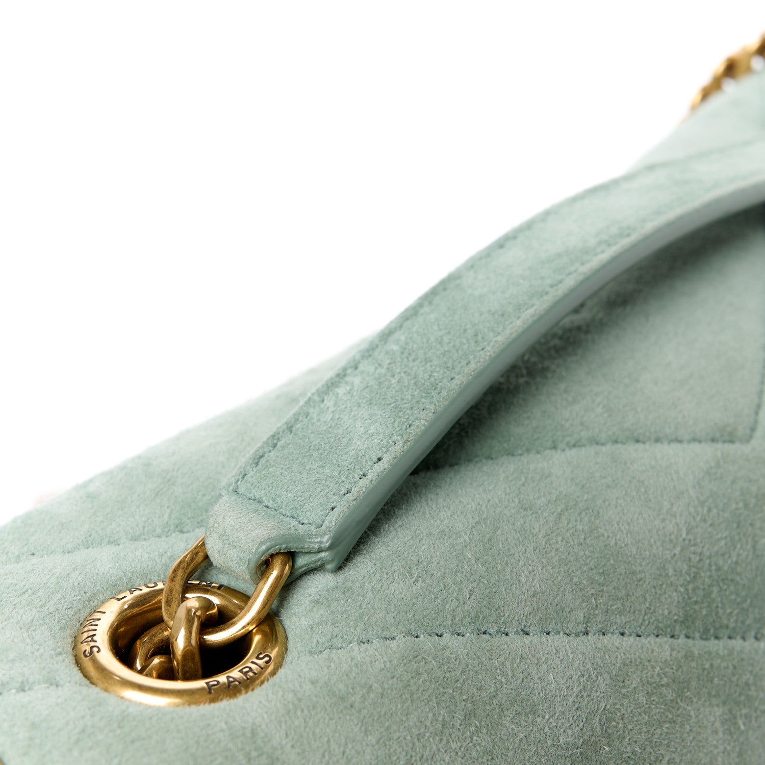 Saint Laurent Suede Y Quilted Monogram Medium Loulou Chain Satchel Vert Opaline 13 of 16