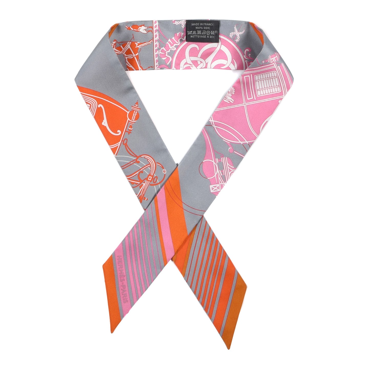 Silk Ex-Libris Twilly Gris Orange Rose Bonbon