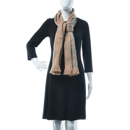 Louis Vuitton Wool Silk Logomania Shine Scarf Beige 2 of 4