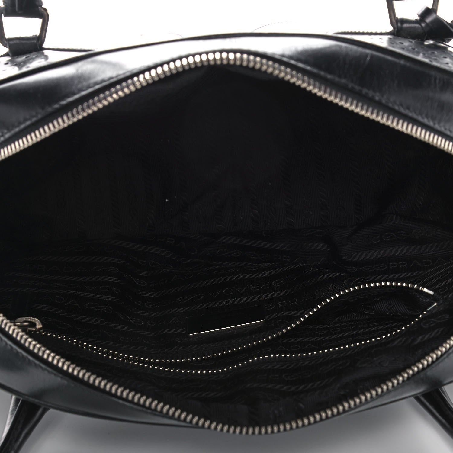 Prada Vitello Drive Perforated Bowling Bag Black 5 of 13