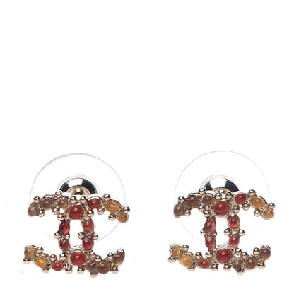 Chanel Gripoix Poured Glass CC Earrings Red Yellow Orange Gold 1 of 4