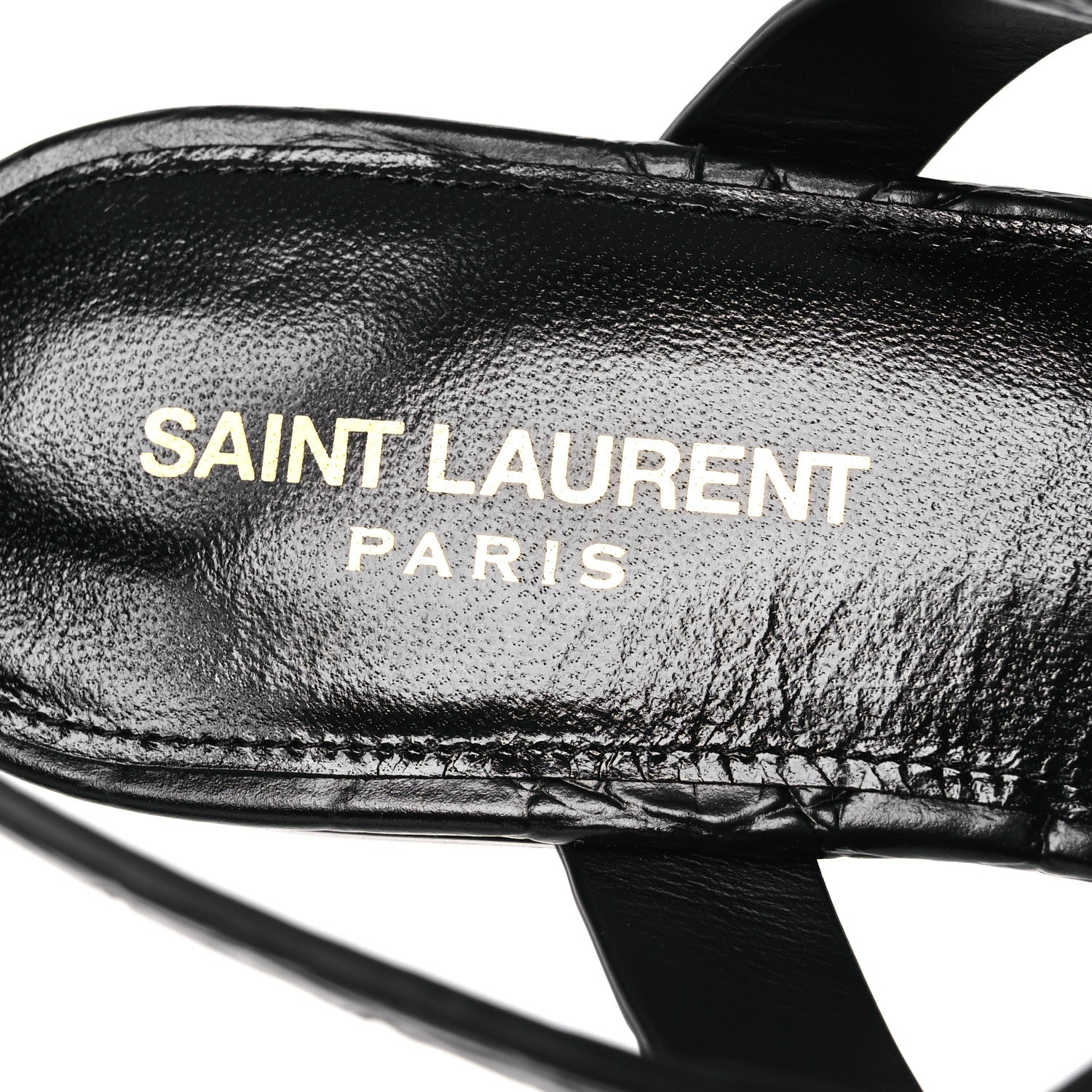 Saint Laurent Calfskin Crocodile Embossed Cassandra Monogram Sandals 40 Black 9 of 12