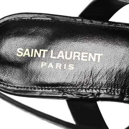 Saint Laurent Calfskin Crocodile Embossed Cassandra Monogram Sandals 40 Black 9 of 12
