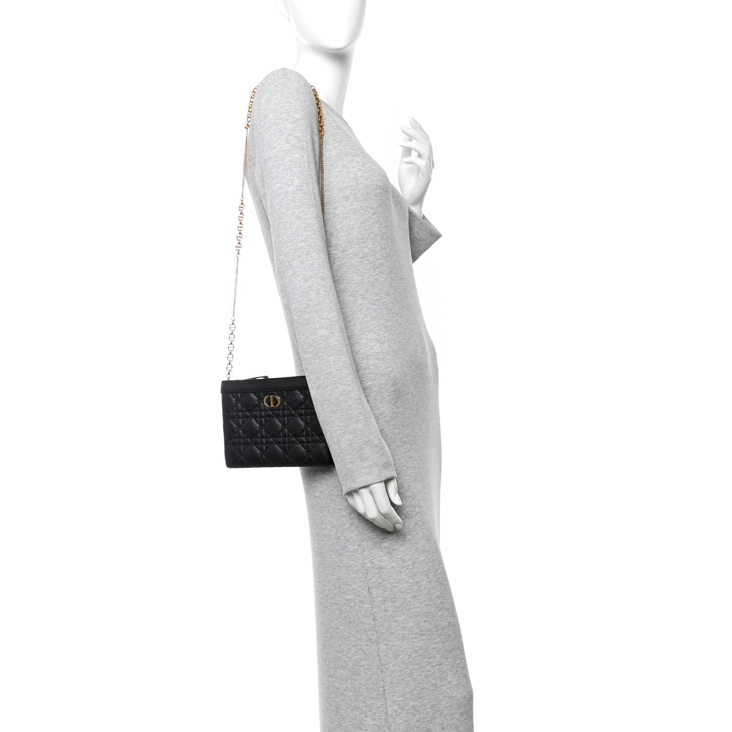 Christian Dior Calfskin Cannage Caro Zipped Pouch With Chain Black 2 of 10