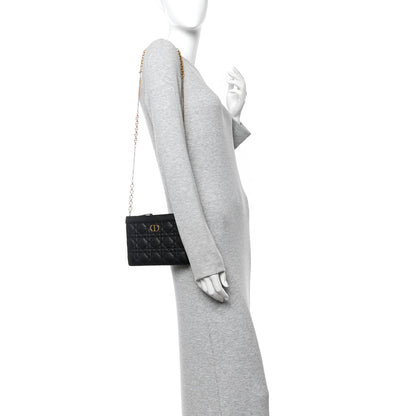 Christian Dior Calfskin Cannage Caro Zipped Pouch With Chain Black 2 of 10