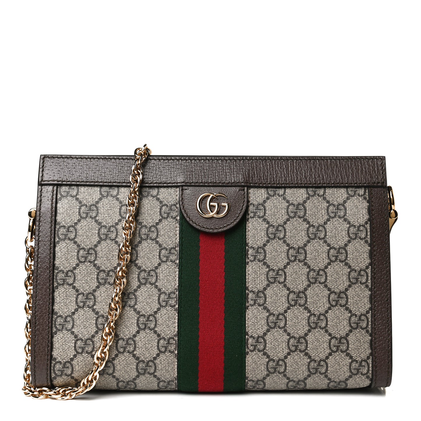 GG Supreme Monogram Web Small Ophidia Chain Shoulder Bag Brown