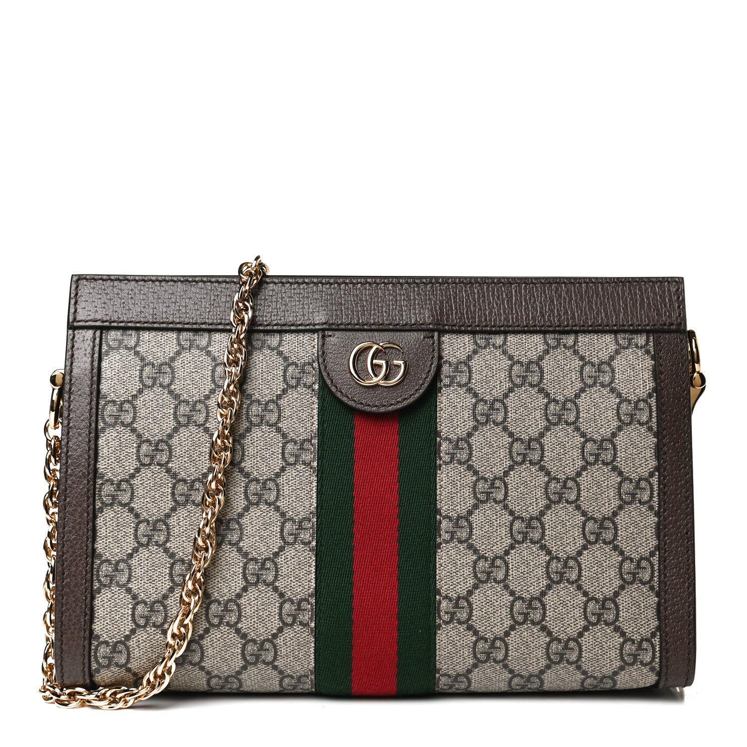 Gucci GG Supreme Monogram Web Small Ophidia Chain Shoulder Bag Brown 1 of 12