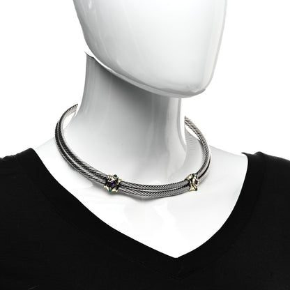 David Yurman Sterling Silver 14K Yellow Gold Amethyst Green Onyx Renaissance Cable Choker Necklace 2 of 4