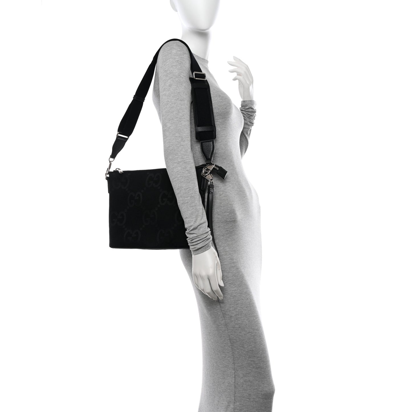 Monogram Jumbo GG Textured Dollar Calfskin Wristlet Messenger Bag Black