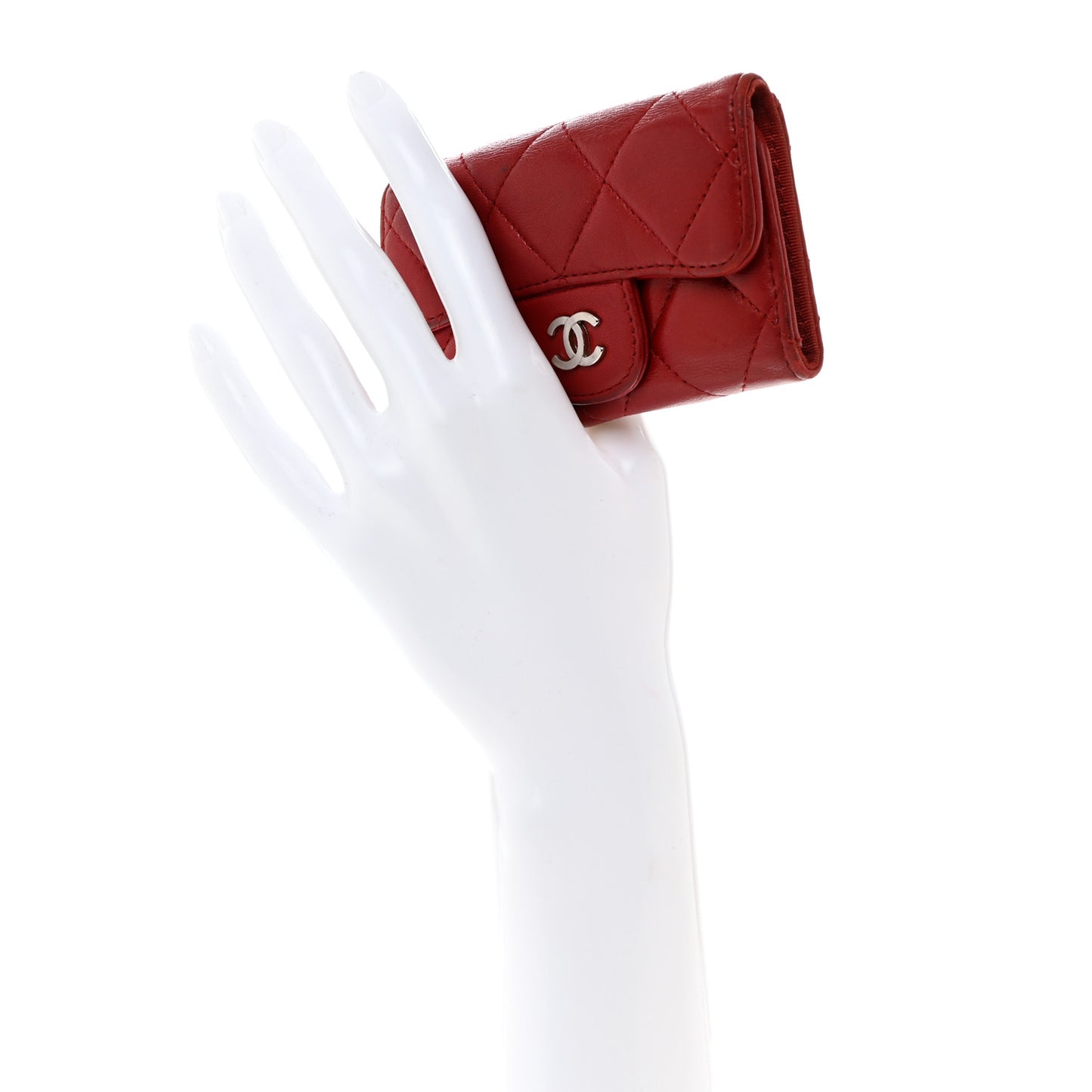 Lambskin Quilted 6 Key Holder Red