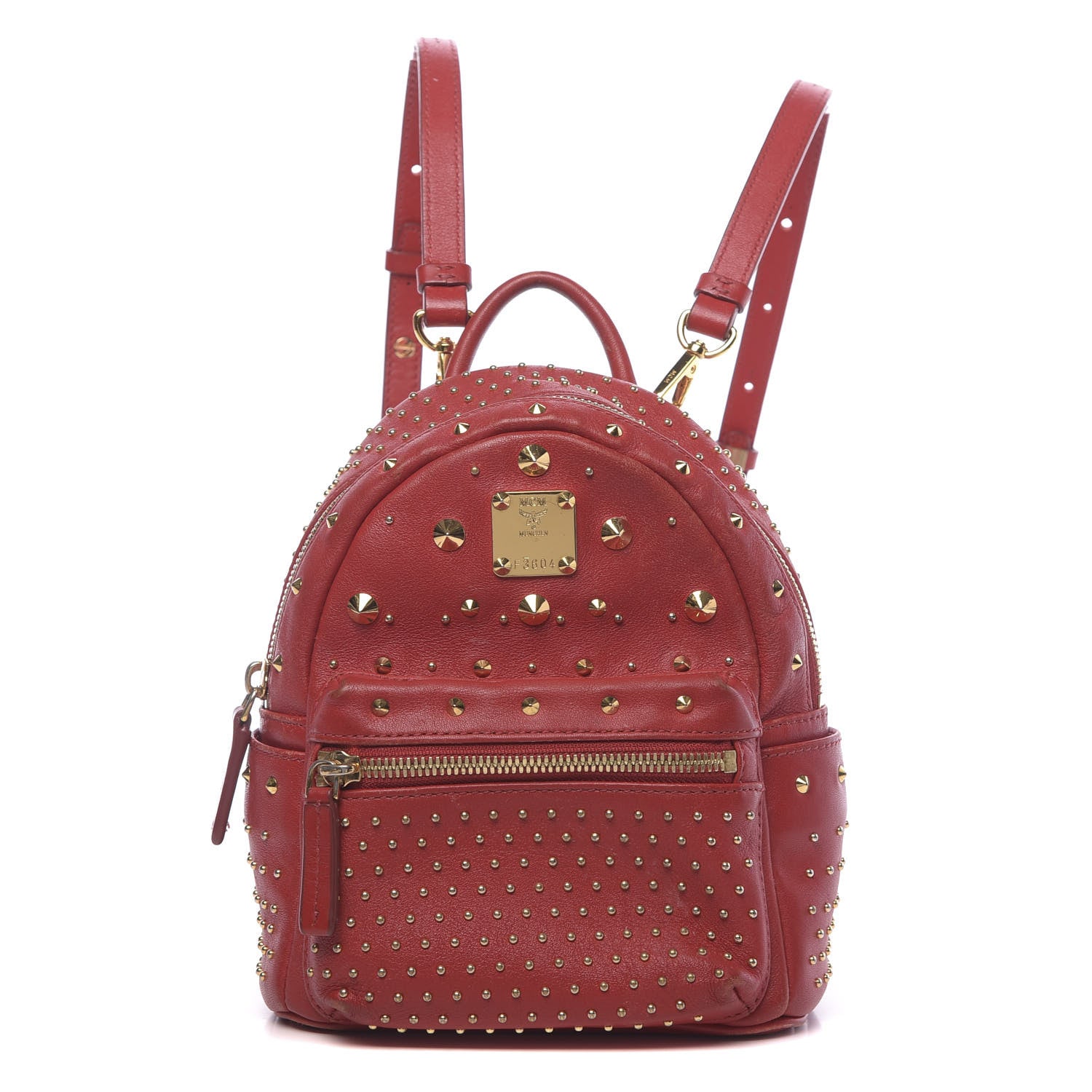 MCM Calfskin Stud X-Mini Stark Bebe Boo Backpack Red 1 of 15